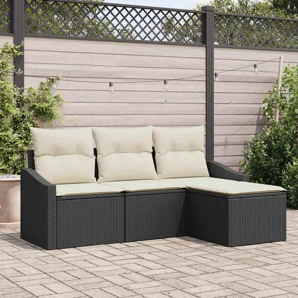 Ensemble de Canapés avec coussin 4 pcs Noir et Crème polyrotin