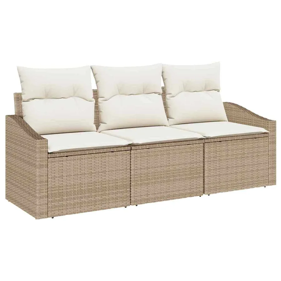 Ensemble de canapé de jardin 3 pcs Beige et blanc polyrotin - 2