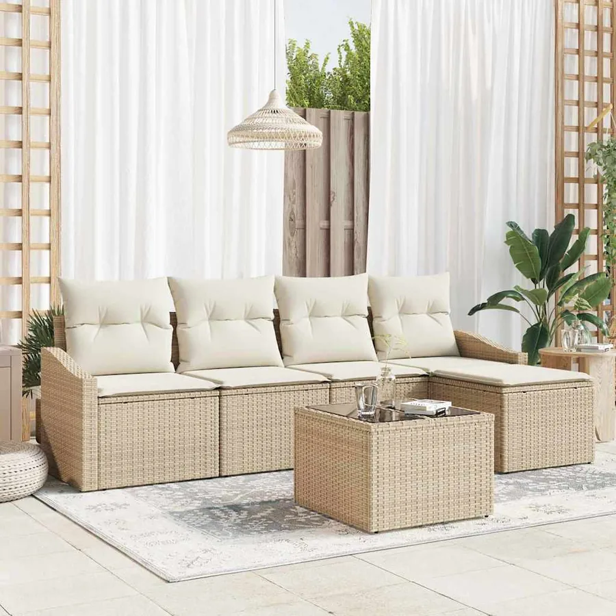 Ensemble de Canapés avec coussin 6 pcs Beige et crème polyrotin