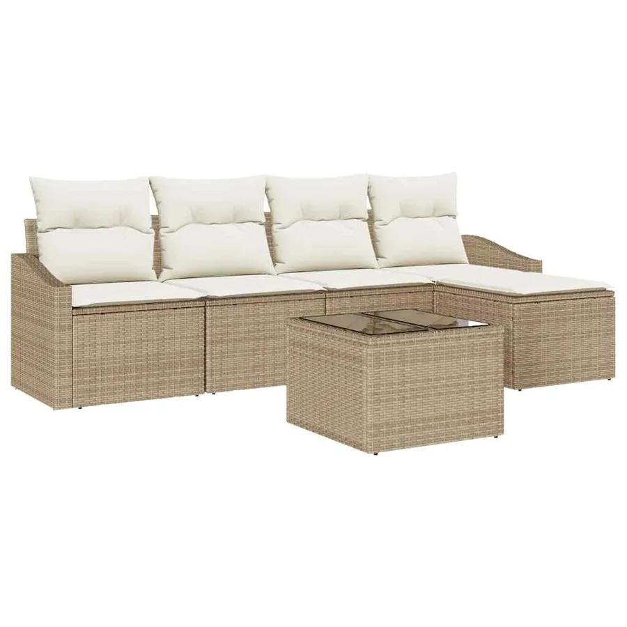 Ensemble de Canapés avec coussin 6 pcs Beige et crème polyrotin - 2