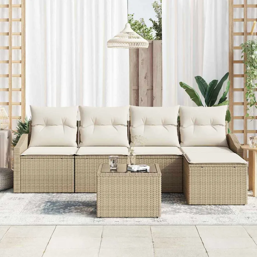 Ensemble de Canapés avec coussin 6 pcs Beige et crème polyrotin - 3