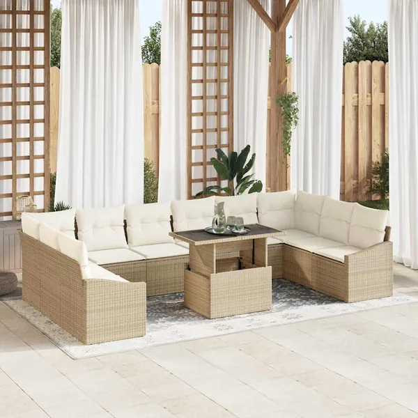 Ensemble de canapé de jardin avec coussin 11 pcs Beige et crème