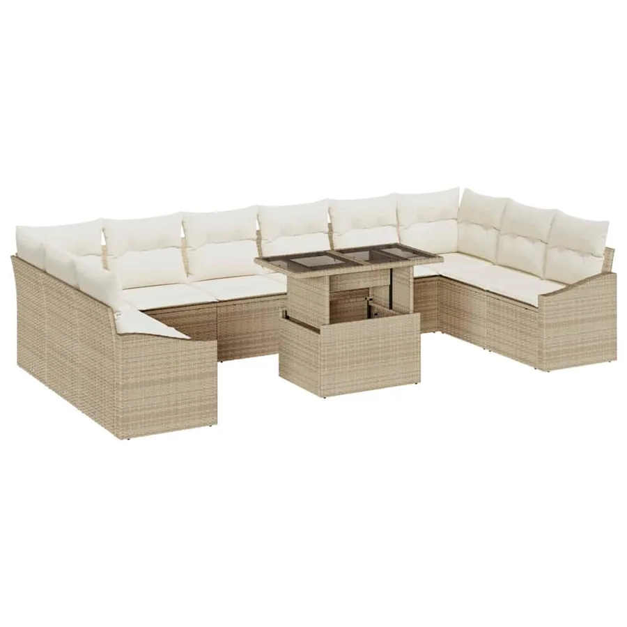 Ensemble de canapé de jardin avec coussin 11 pcs Beige et crème - 2