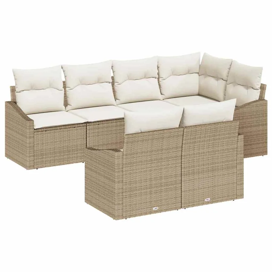 Ensemble de canapé de jardin 7 pcs Beige et blanc polyrotin - 2