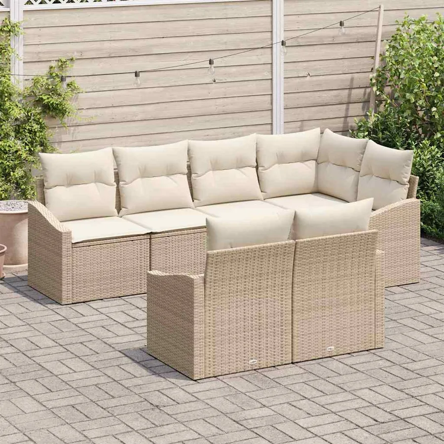 Ensemble de canapé de jardin 7 pcs Beige et blanc polyrotin - 3