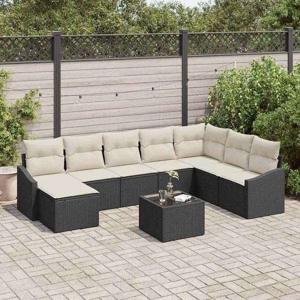 Ensemble de canapé de jardin 8 pcs Marron et Crème polyrotin