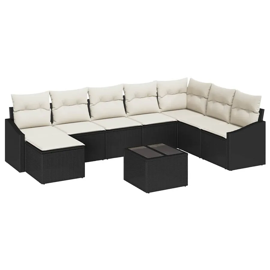 Ensemble de canapé de jardin 8 pcs Marron et Crème polyrotin - 2