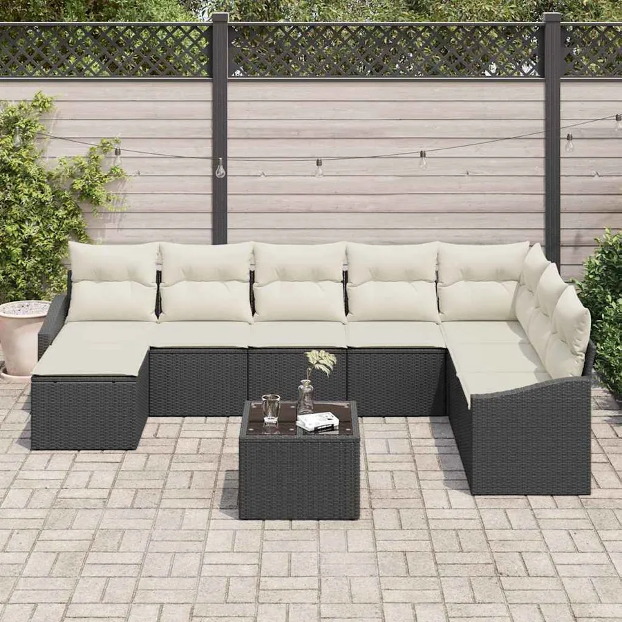 Ensemble de canapé de jardin 8 pcs Marron et Crème polyrotin - 3