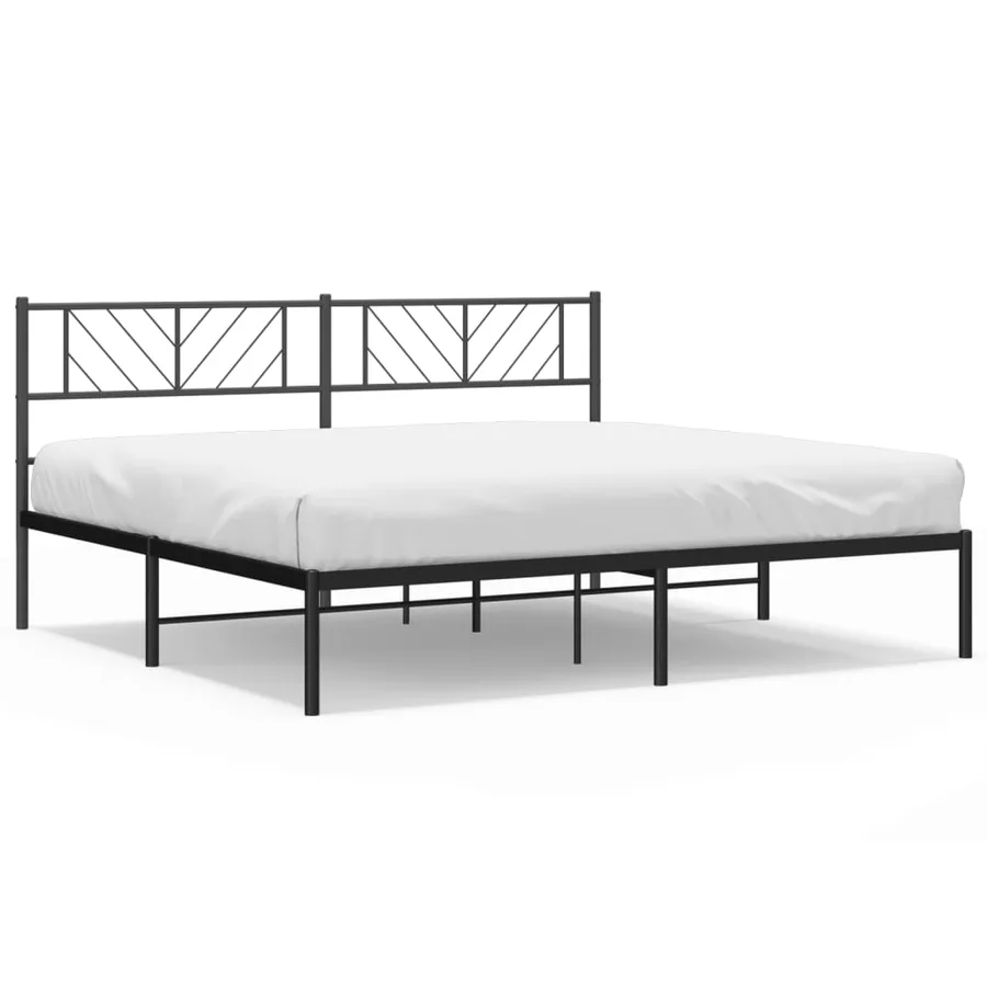 Cadre de lit métal sans matelas avec tête de lit noir 200x200cm - 2