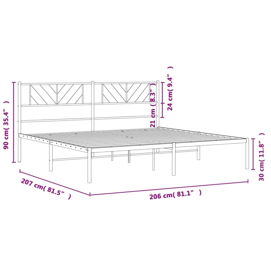 Cadre de lit métal sans matelas avec tête de lit noir 200x200cm - 9