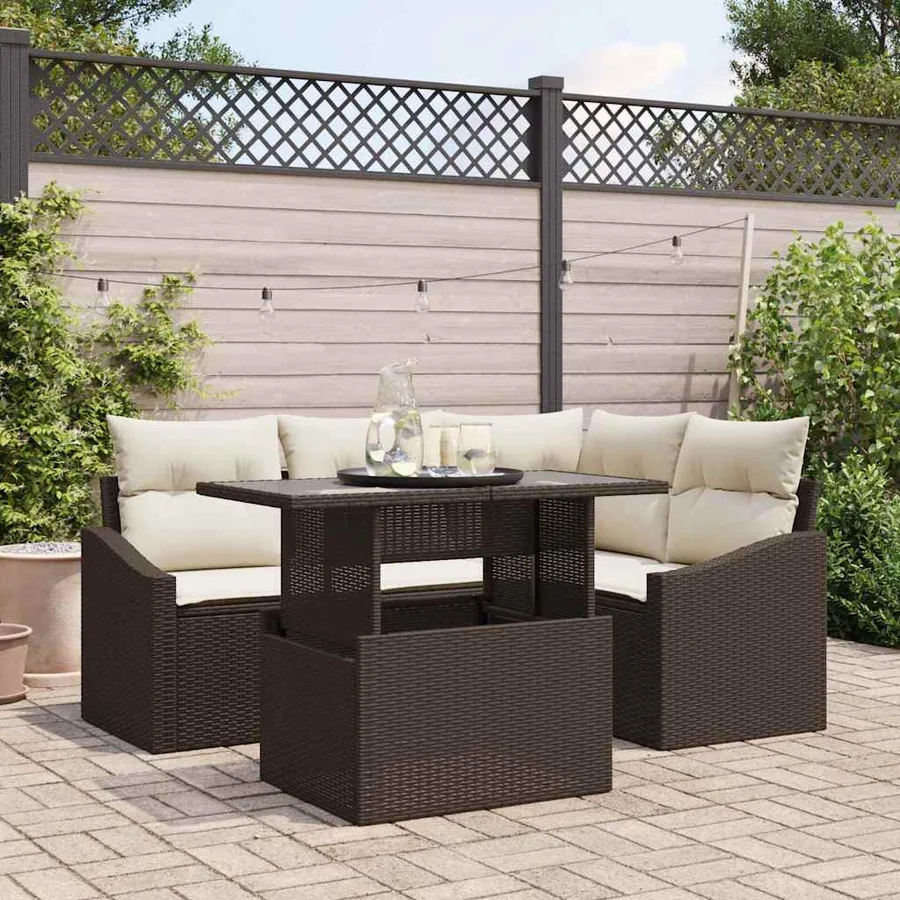Ensemble de canapé de jardin avec coussin 5 pcs Marron et Crème