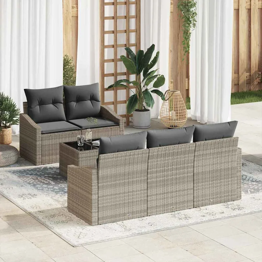 Ensemble de Canapés 6 pcs Gris clair et gris foncé polyrotin