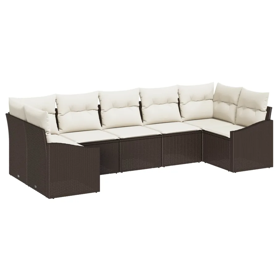 Ensemble de canapé de jardin 7 pcs Marron et Crème polyrotin