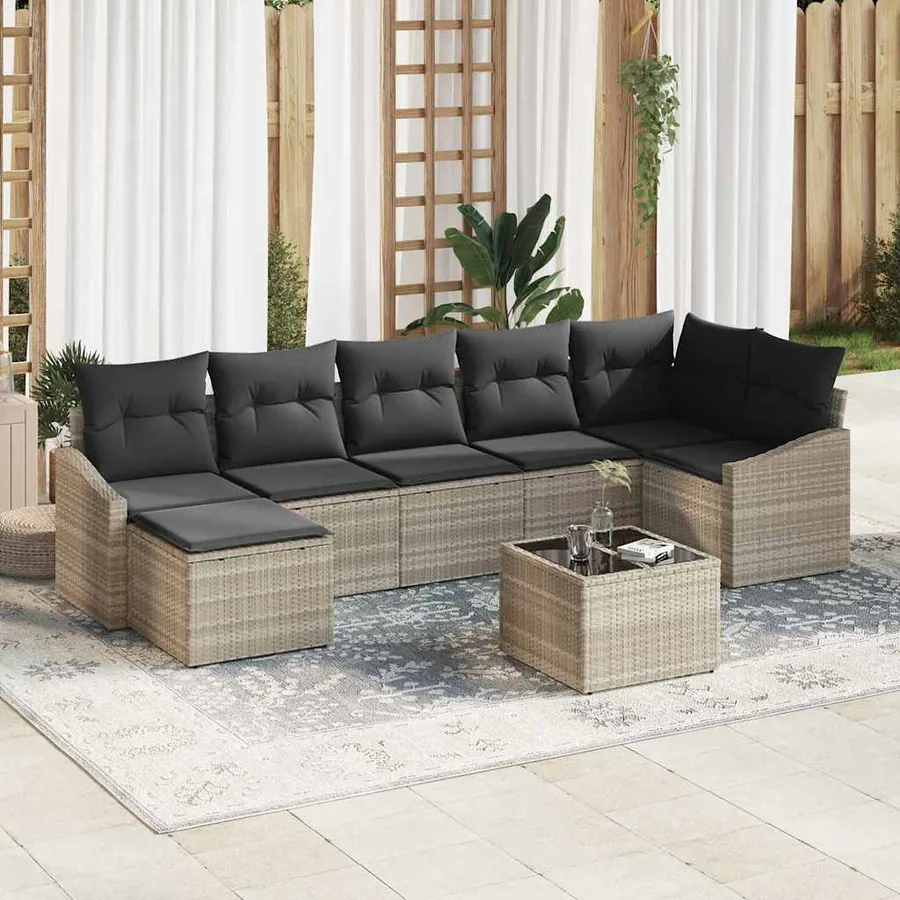 Ensemble de canapé de jardin 8 pcs Gris clair polyrotin