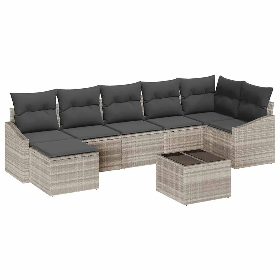 Ensemble de canapé de jardin 8 pcs Gris clair polyrotin - 2
