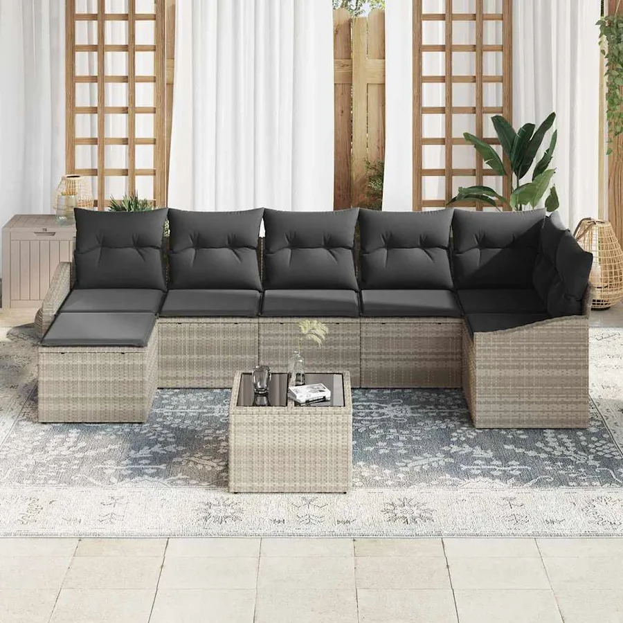 Ensemble de canapé de jardin 8 pcs Gris clair polyrotin - 3