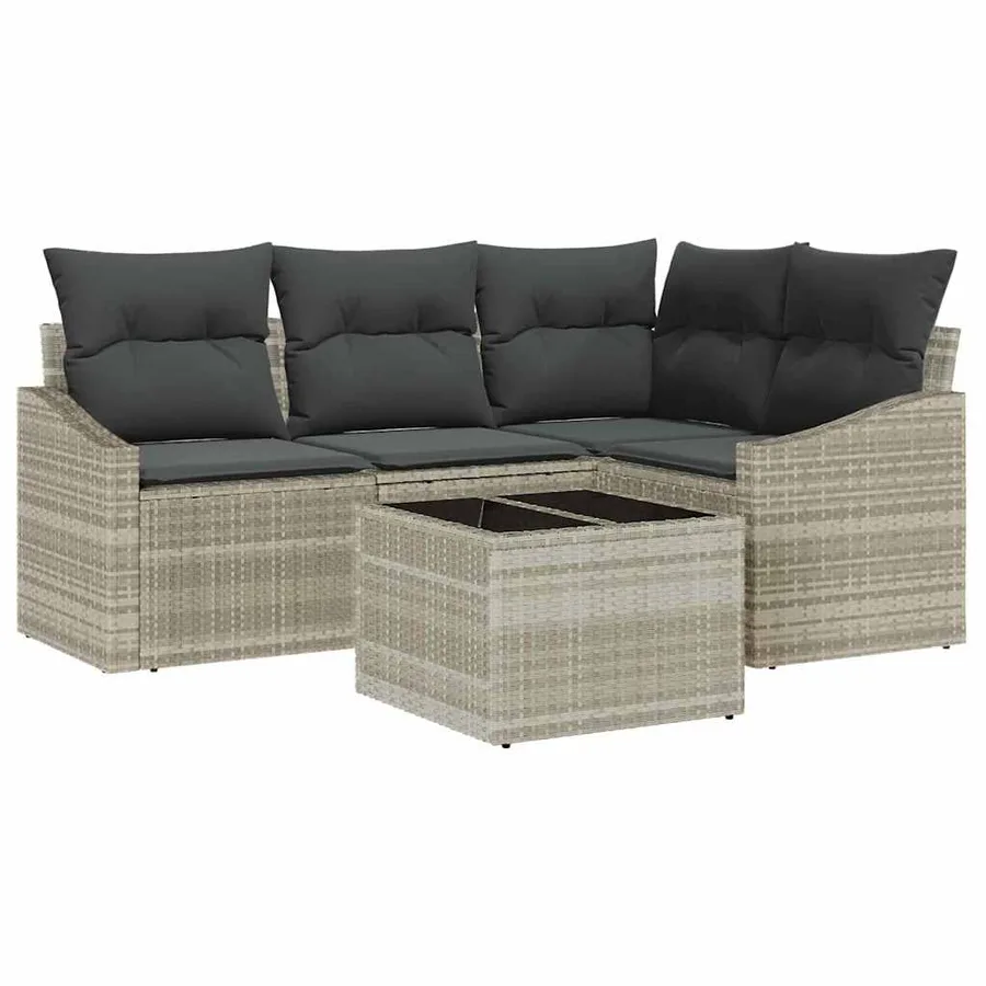 Ensemble de canapé de jardin 5 pcs Gris clair polyrotin - 2