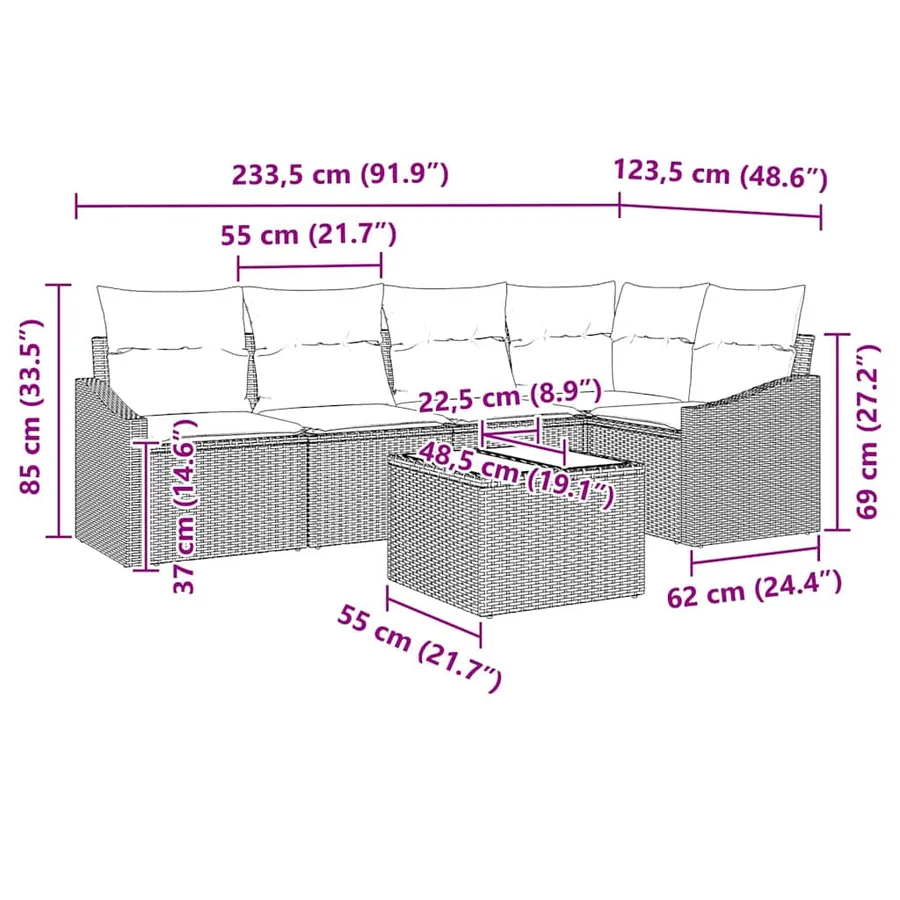 Ensemble de canapé de jardin 6 pcs Marron et Crème polyrotin - 13