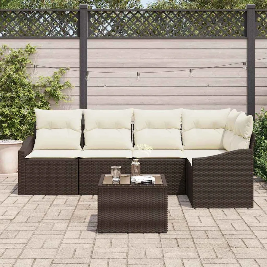 Ensemble de canapé de jardin 6 pcs Marron et Crème polyrotin - 3