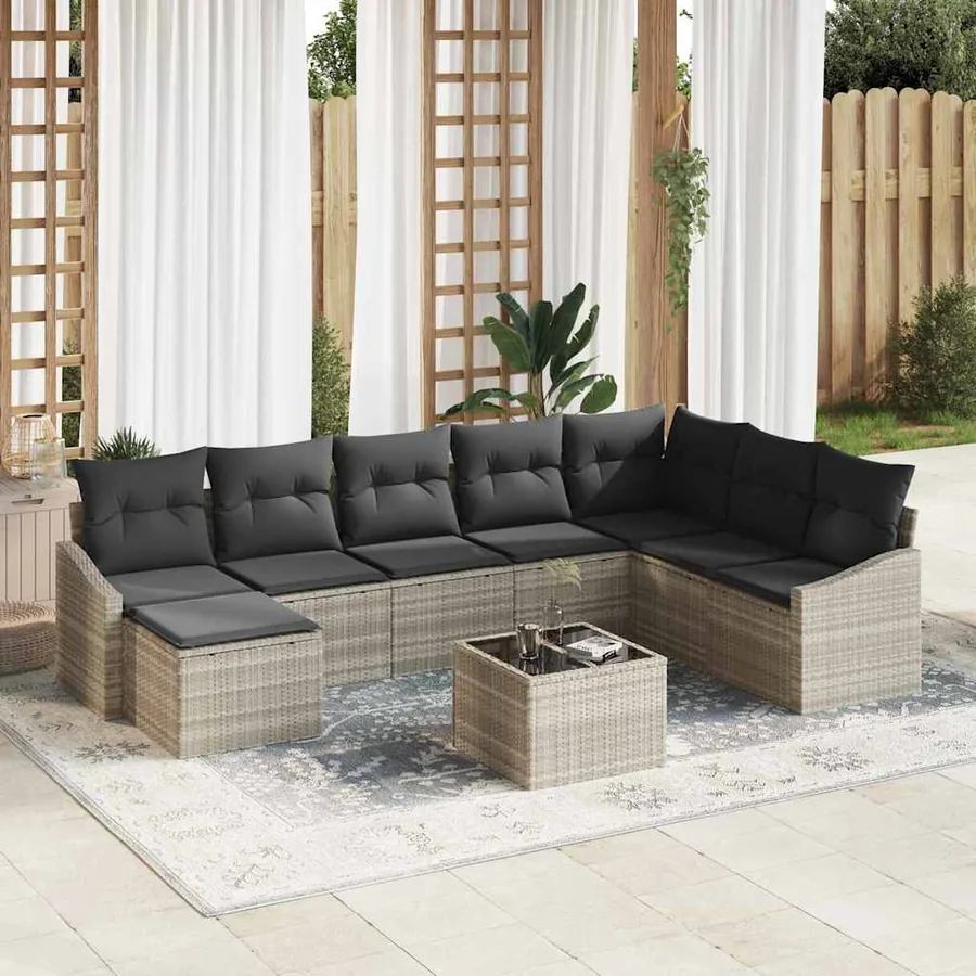 Ensemble de canapé de jardin 8 pcs Gris clair polyrotin