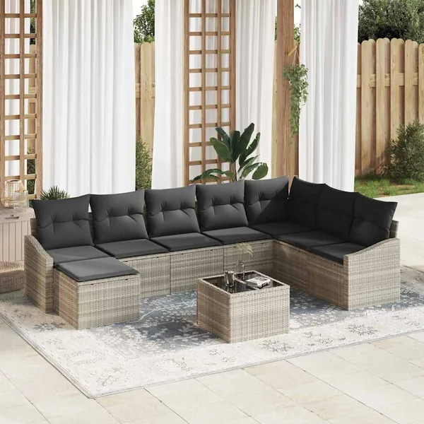 Ensemble de canapé de jardin 8 pcs Gris clair polyrotin