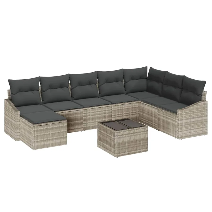 Ensemble de canapé de jardin 8 pcs Gris clair polyrotin - 2