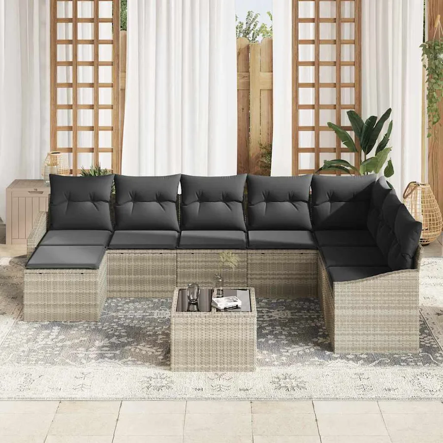 Ensemble de canapé de jardin 8 pcs Gris clair polyrotin - 3