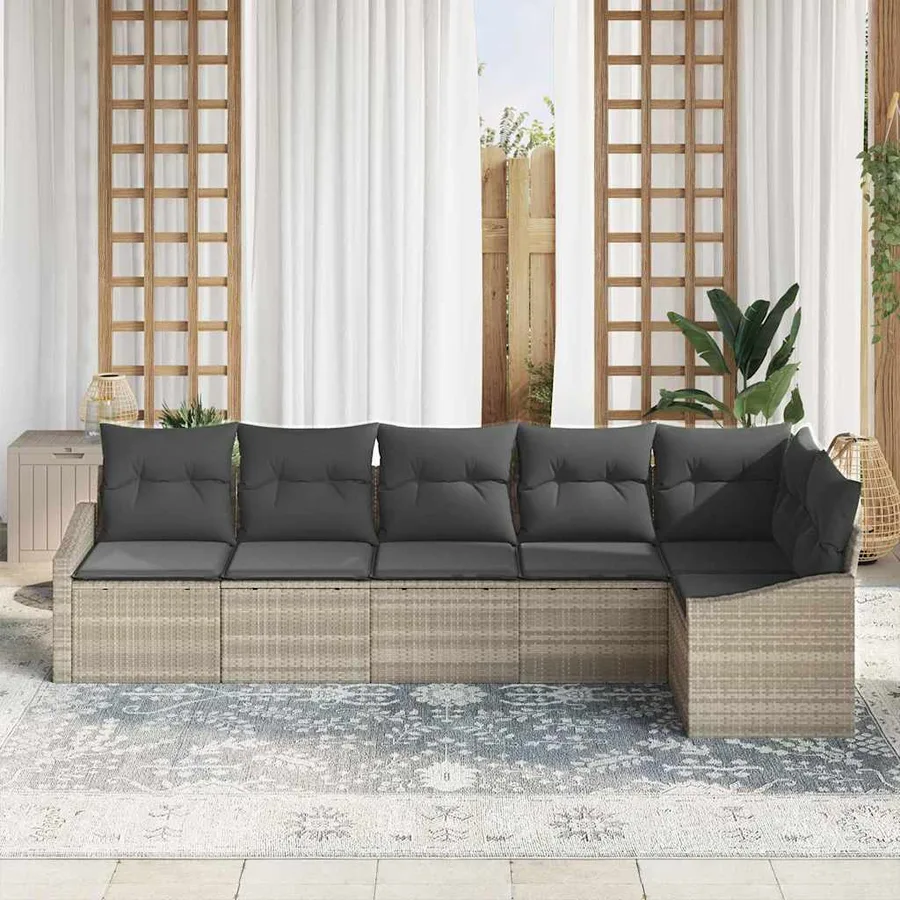 Ensemble de canapé de jardin 6 pcs Gris clair polyrotin - 3