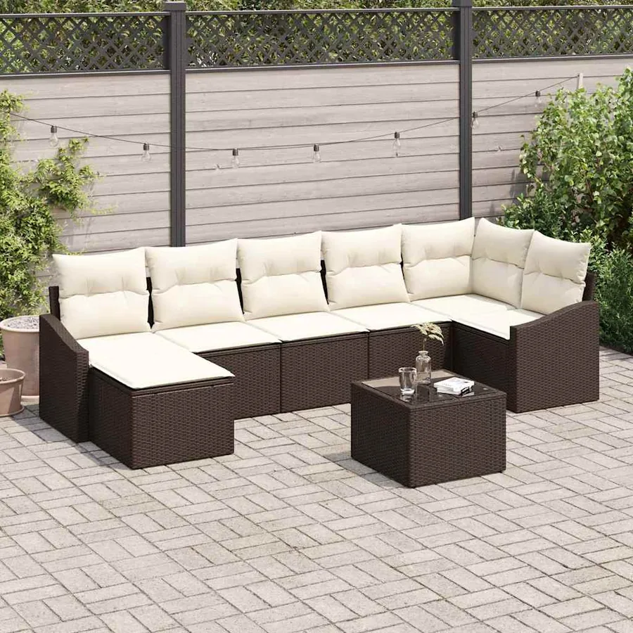 Ensemble de canapé de jardin 8 pcs Marron et Crème polyrotin