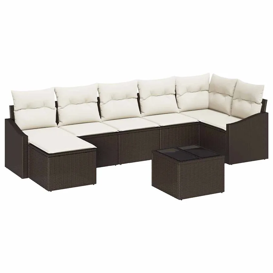 Ensemble de canapé de jardin 8 pcs Marron et Crème polyrotin - 2