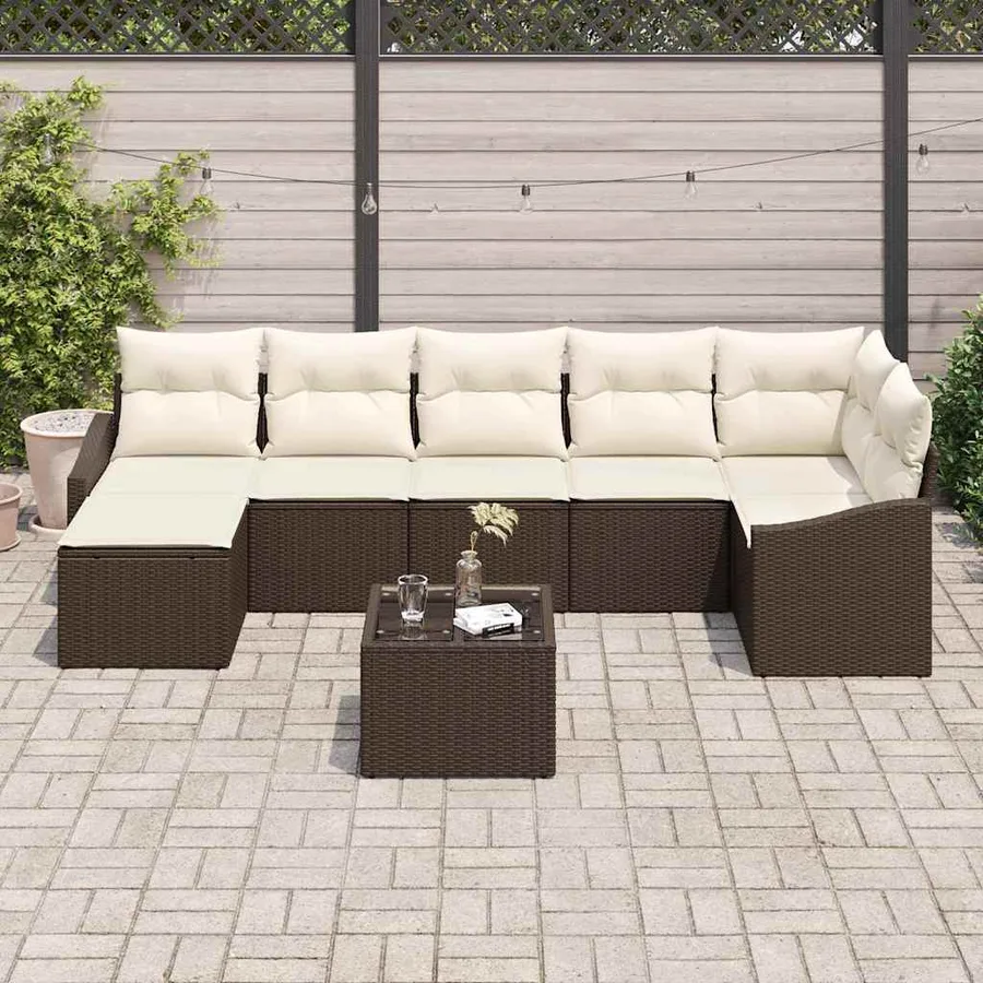 Ensemble de canapé de jardin 8 pcs Marron et Crème polyrotin - 3