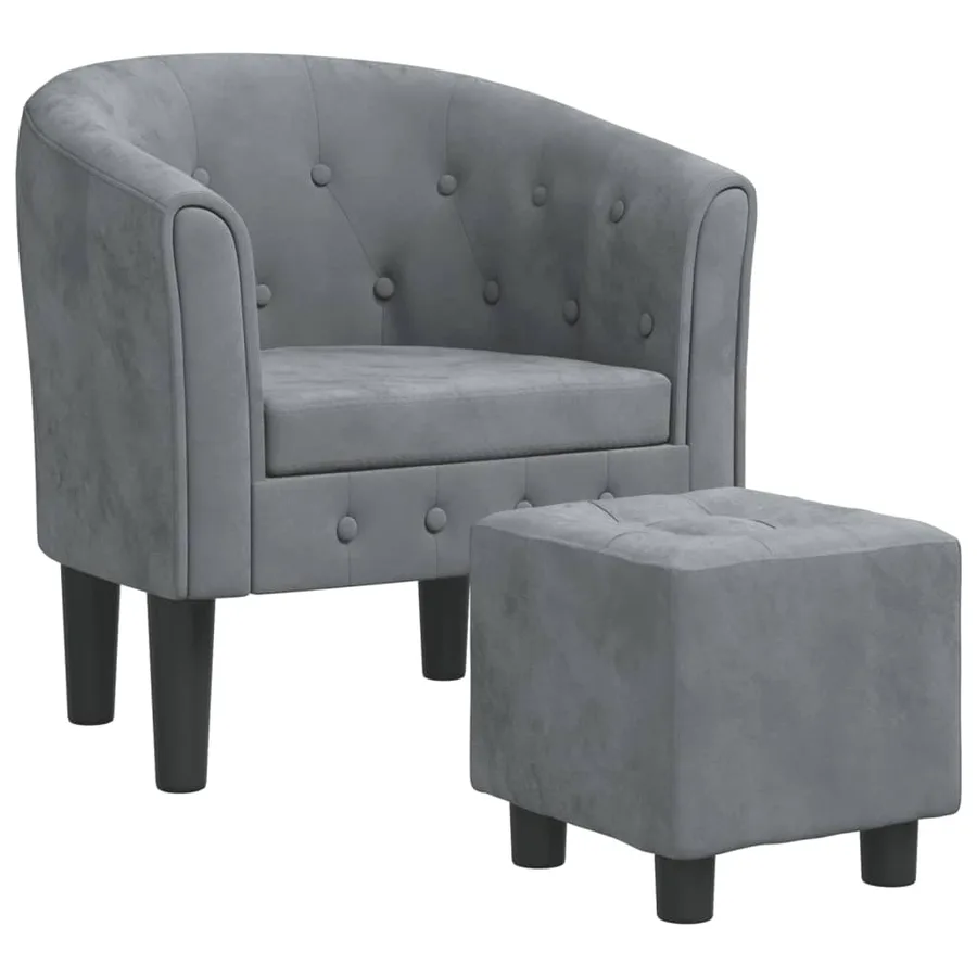 Fauteuil avec repose-pied gris foncé velours - 2