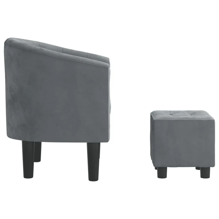 Fauteuil avec repose-pied gris foncé velours - 4