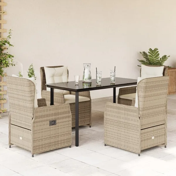 Ensemble à manger de jardin avec coussins 5pcs Beige poly rotin