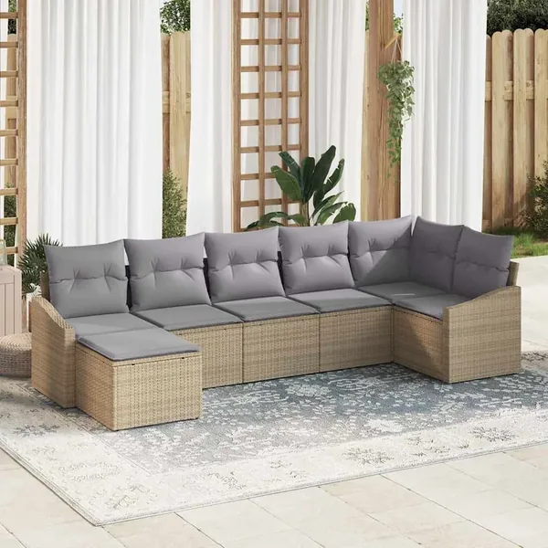 Ensemble de canapé de jardin 7 pcs Beige et Gris clair