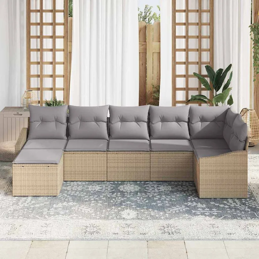 Ensemble de canapé de jardin 7 pcs Beige et Gris clair - 3