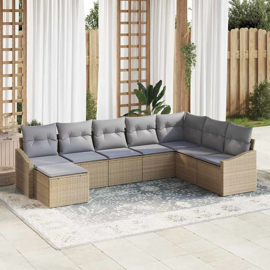 Ensemble de canapé de jardin 8 pcs Beige et Gris clair