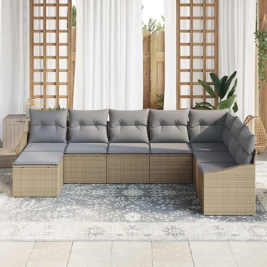 Ensemble de canapé de jardin 8 pcs Beige et Gris clair - 3