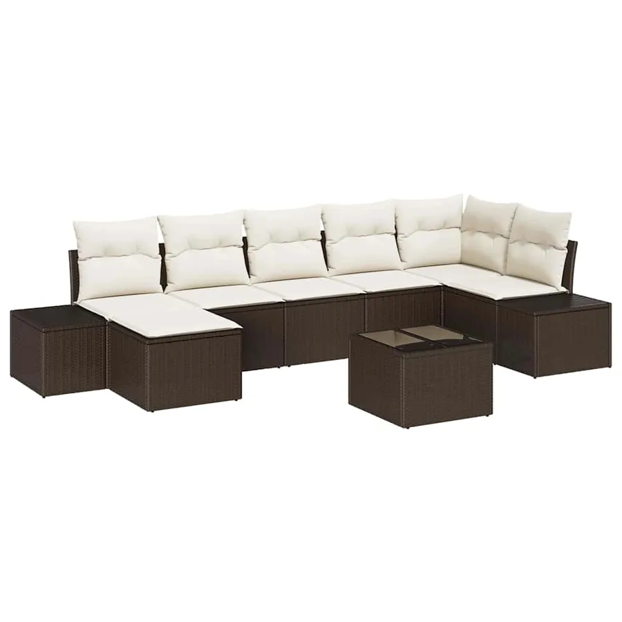 Ensemble de canapé de jardin 8 pcs Marron polyrotin - 2