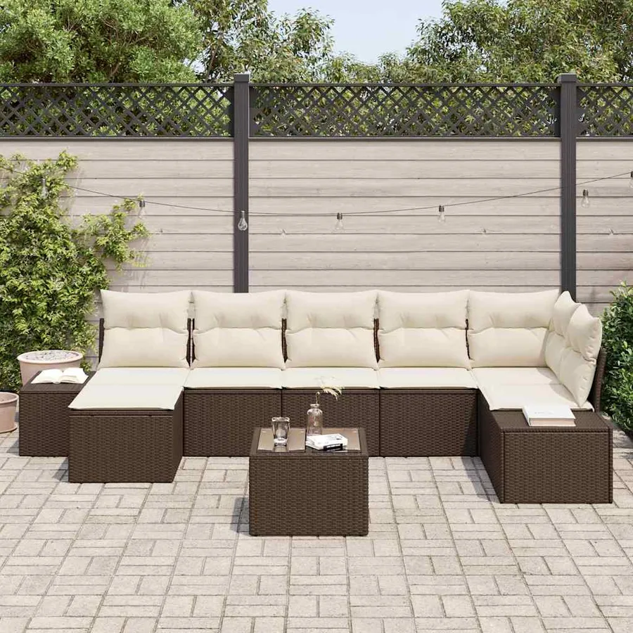 Ensemble de canapé de jardin 8 pcs Marron polyrotin - 3