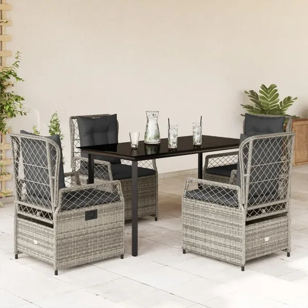 Ensemble à manger de jardin 5 pcs coussins gris résine tressée