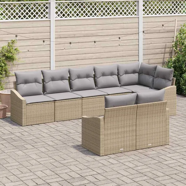 Ensemble de canapé de jardin 8 pcs Beige et Gris clair