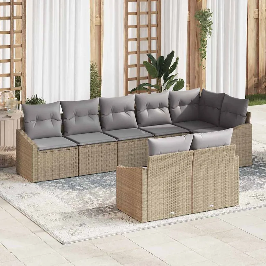 Ensemble de canapé de jardin 8 pcs Beige et Gris clair - 3