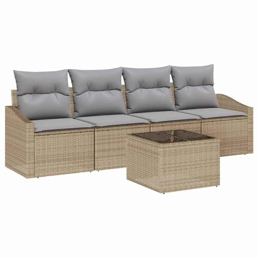 Ensemble de Canapés avec coussin 5 pcs Beige et gris polyrotin - 2