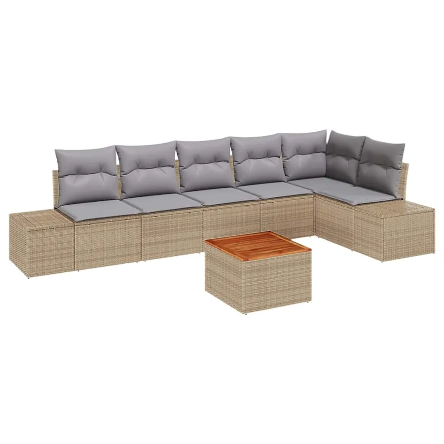 Ensemble de canapé de jardin avec coussin 7 pcs Beige polyrotin - 2