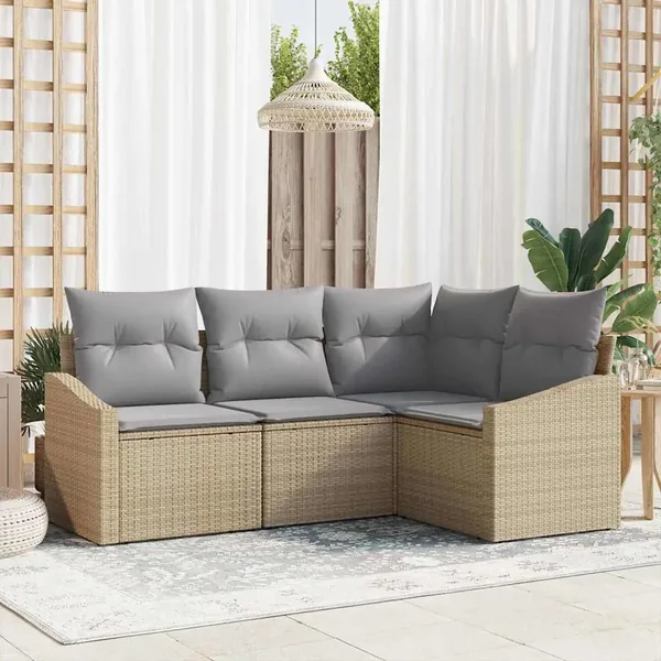 Ensemble de canapé de jardin 4 pcs Beige et Gris clair