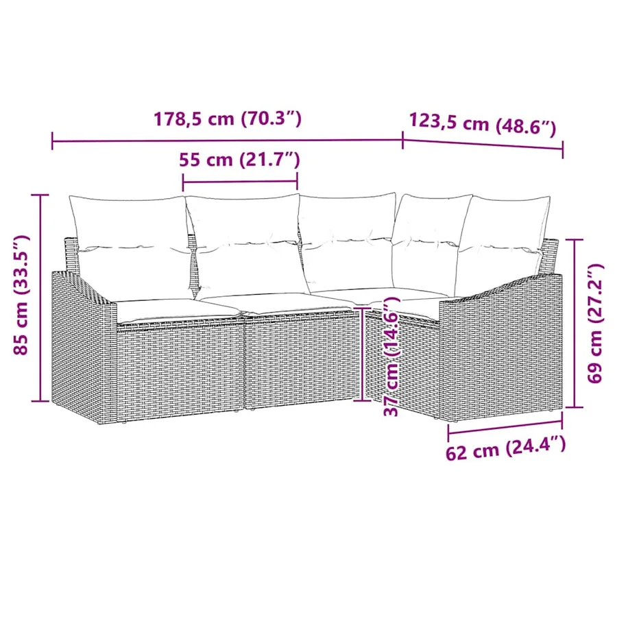 Ensemble de canapé de jardin 4 pcs Beige et Gris clair - 12