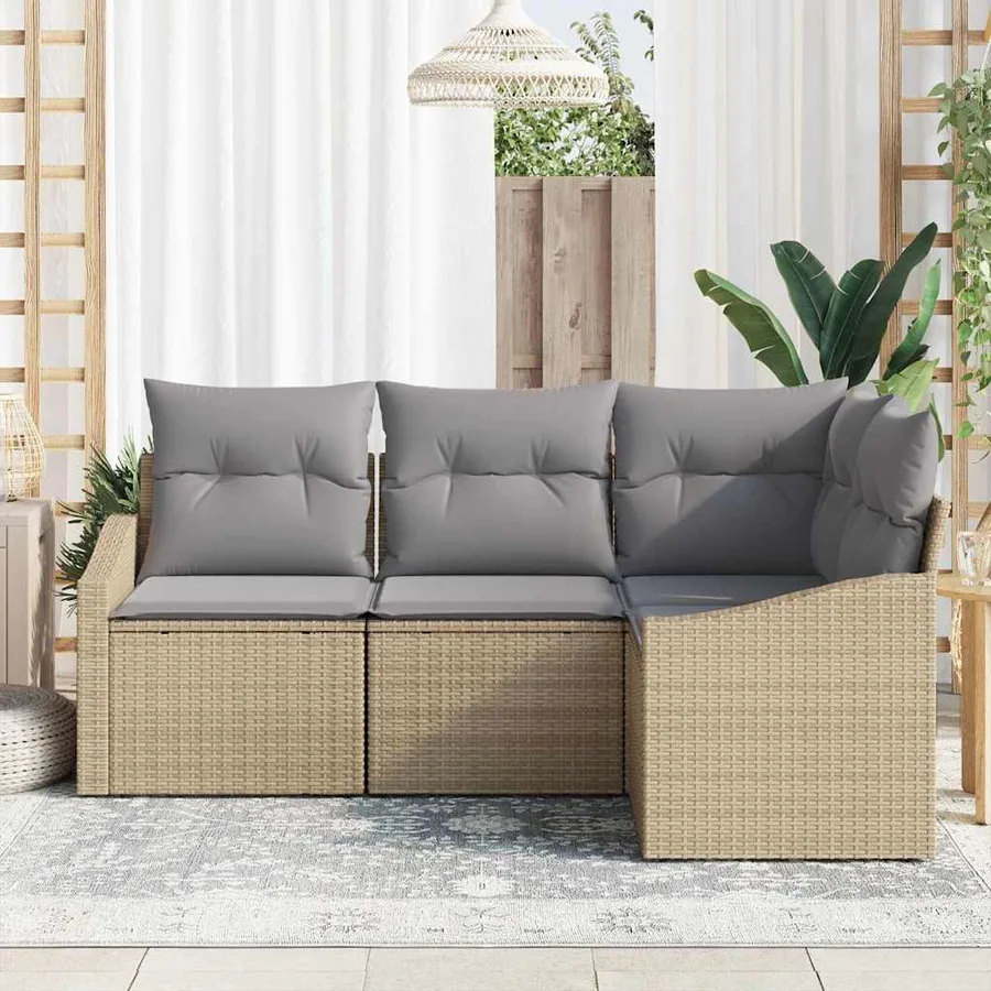 Ensemble de canapé de jardin 4 pcs Beige et Gris clair - 3