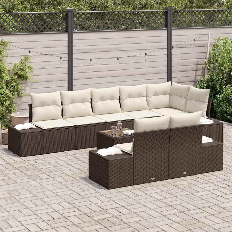 Ensemble de canapé de jardin 9 pcs Marron et Crème polyrotin - 3