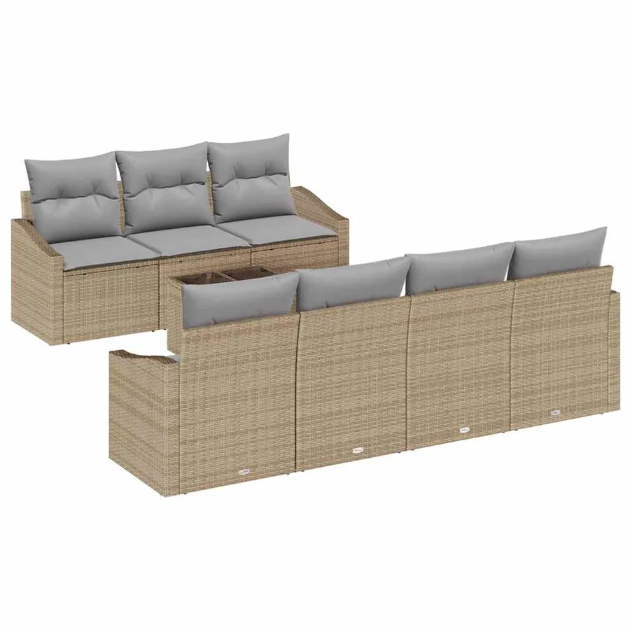 Ensemble de Canapés avec coussin 8 pcs Beige et gris polyrotin - 2